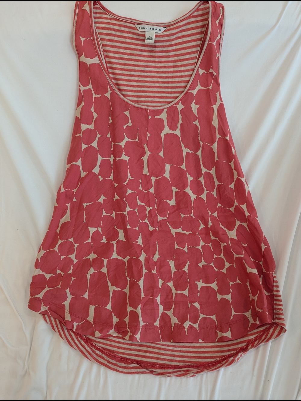 Banana Republic SILK Coral-Pink Patterned Scoop Tank